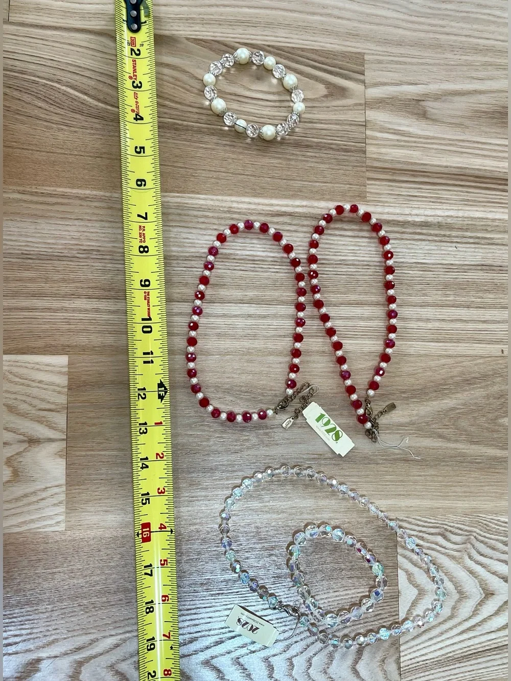 1928 Red & Pearl Beaded Necklace Sets/Crystal & pearl Necklace and Bracelet set